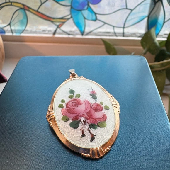 ✨RARE Arne Nordlie Norway Sterling Silver Gilt Guilloché Enamel Pendant 925S✨ - Picture 3 of 13